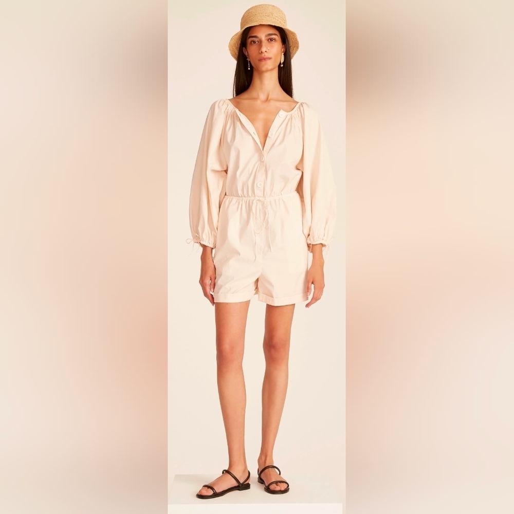 J. Crew Cream Button-Up Cinch Waist Romper M NWOT
